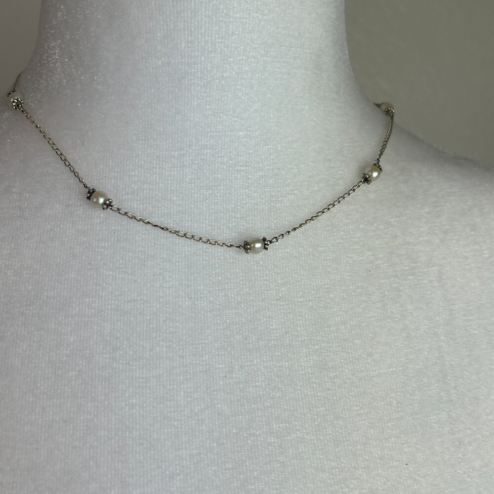 Sterling Silver Ivory Pearl Station Necklaces 925 P Italy